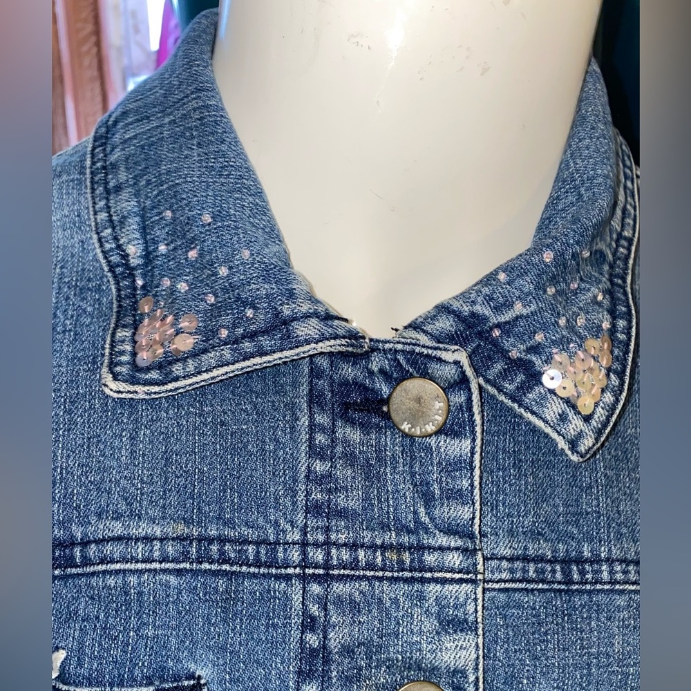 Kickit Large flower embroidered jean jacket women’s - Picture 2 of 10